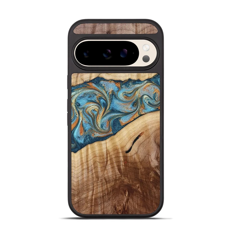 Pixel 10 Pro Wood Phone Case - Tyrese (Teal & Gold, 829704)