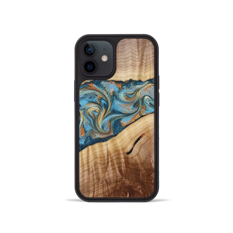 iPhone 12 mini Wood Phone Case - Tyrese (Teal & Gold, 829704)