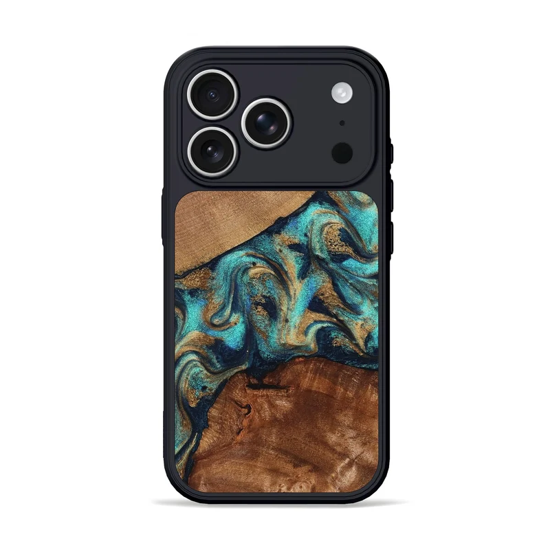 iPhone 17 Pro Wood Phone Case - Foster (Teal & Gold, 829688)