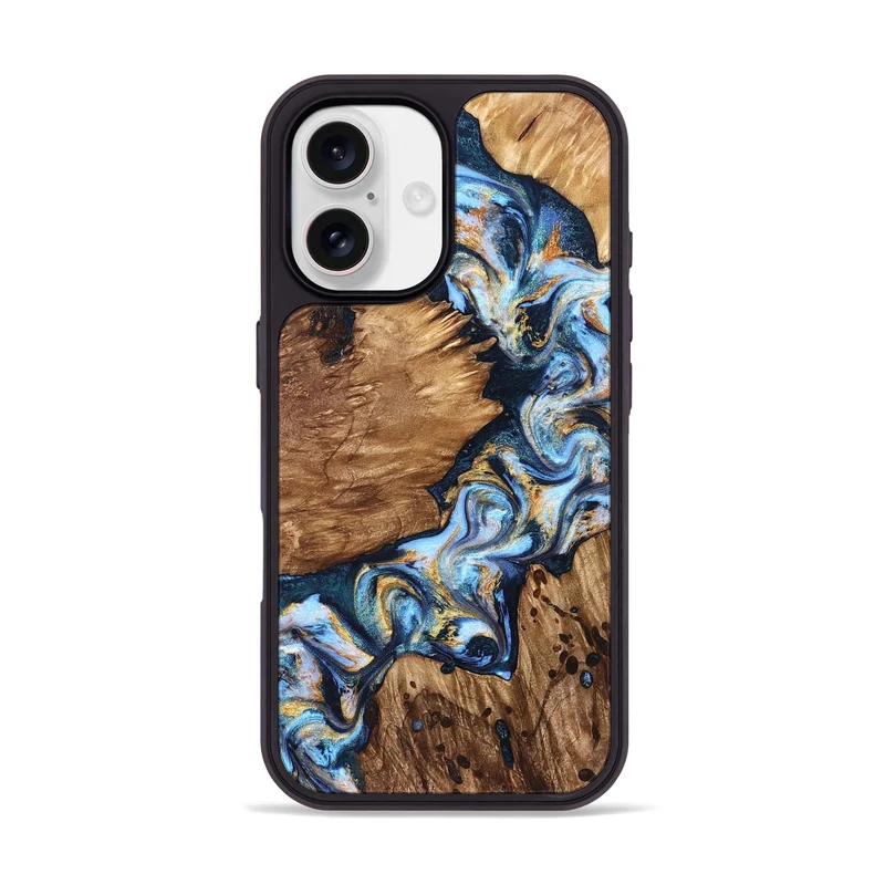iPhone 17 Wood Phone Case - Jeremy (Teal & Gold, 829687)
