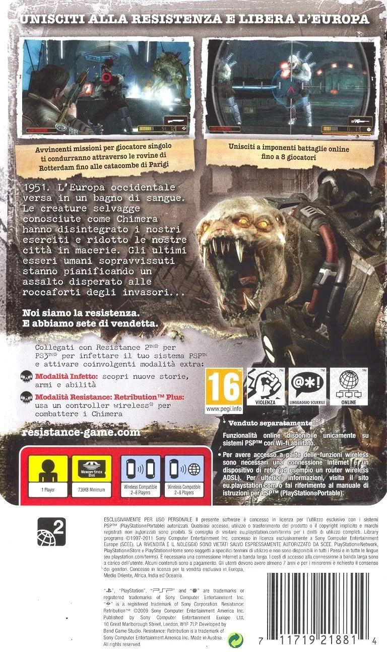 RESISTANCE : RETRIBUTION PSP (versione italiana)