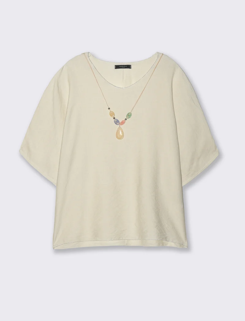 Tshirt over con dettagli in lurex per donna - Bianco gesso