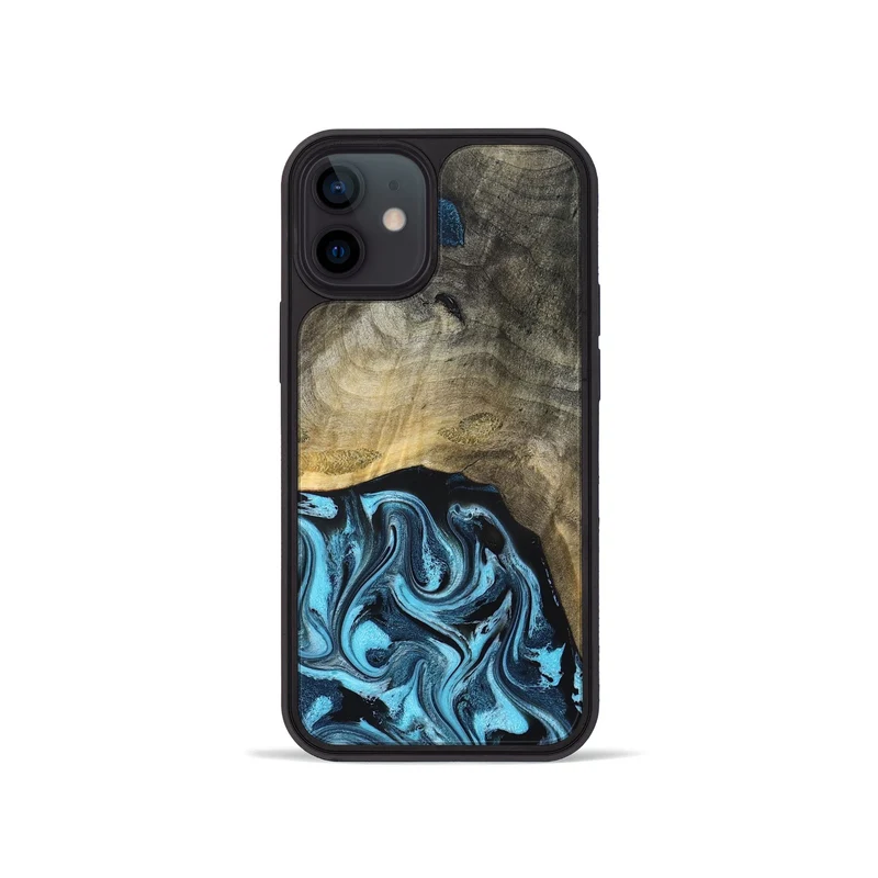 iPhone 12 mini Wood Phone Case - Izael (Blue, 829669)