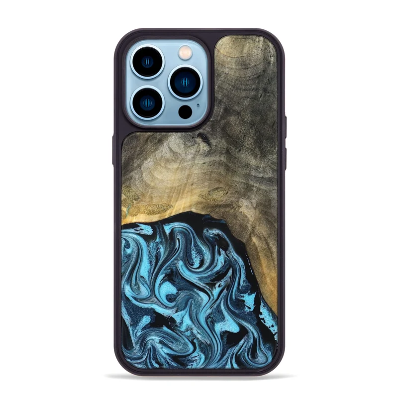 iPhone 14 Pro Max Wood Phone Case - Izael (Blue, 829669)
