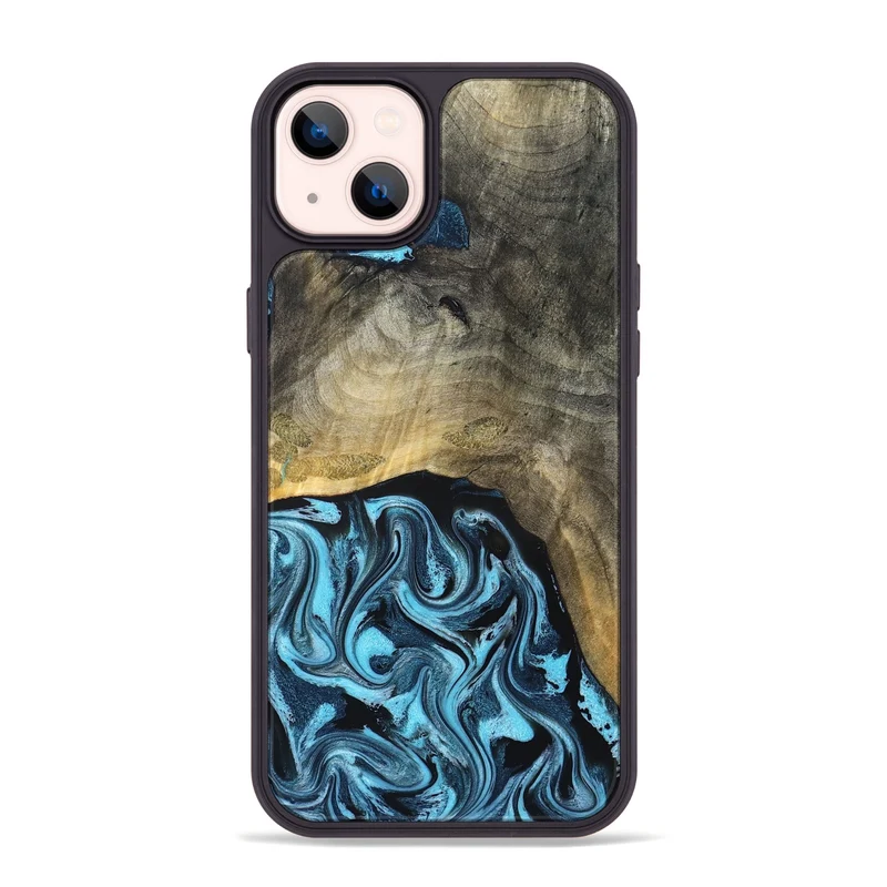 iPhone 14 Plus Wood Phone Case - Izael (Blue, 829669)