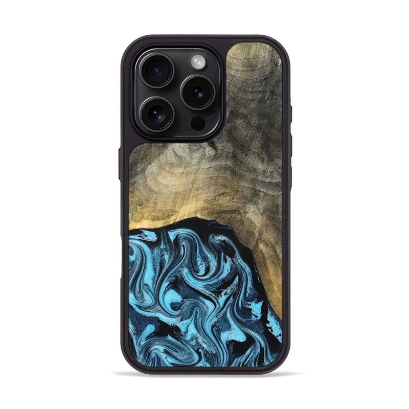 iPhone 16 Pro Wood Phone Case - Izael (Blue, 829669)