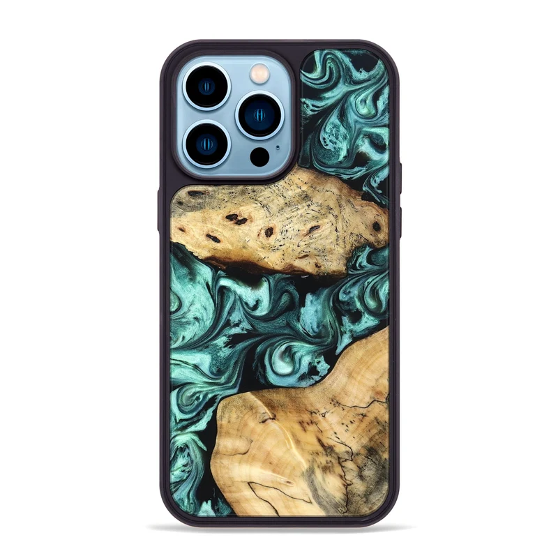iPhone 14 Pro Max Wood Phone Case - Kasey (Green, 829390)