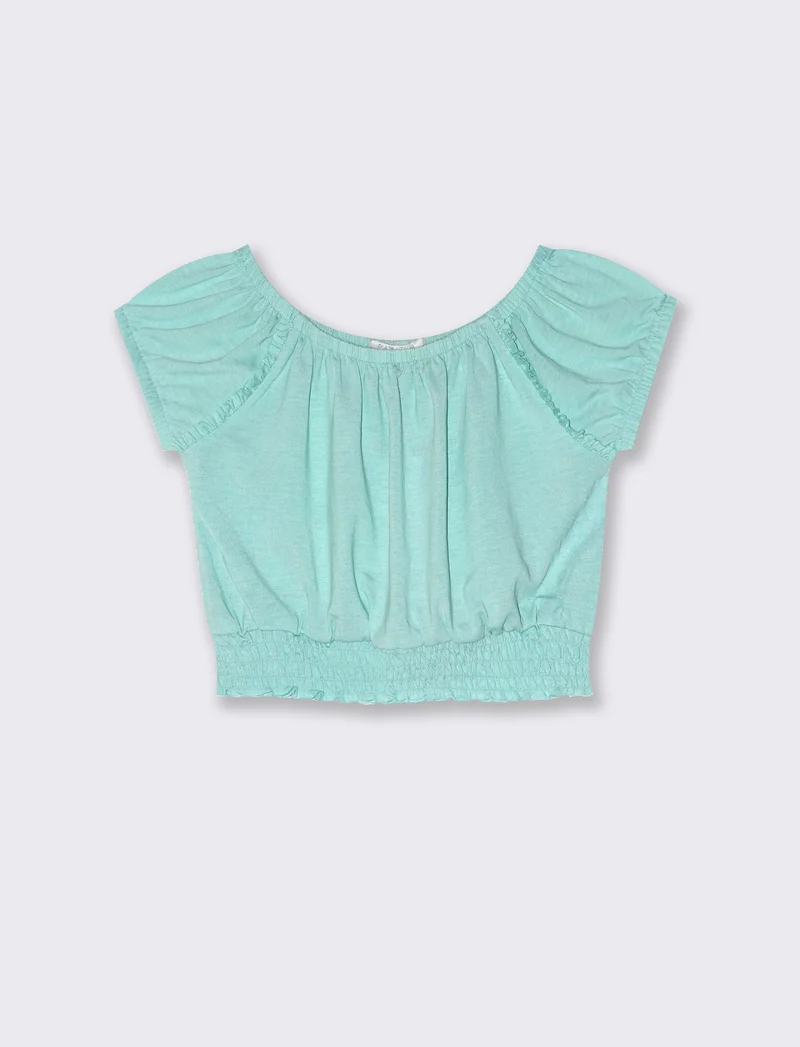 Blusa in jersey mezza manica da bambina - Verde acqua
