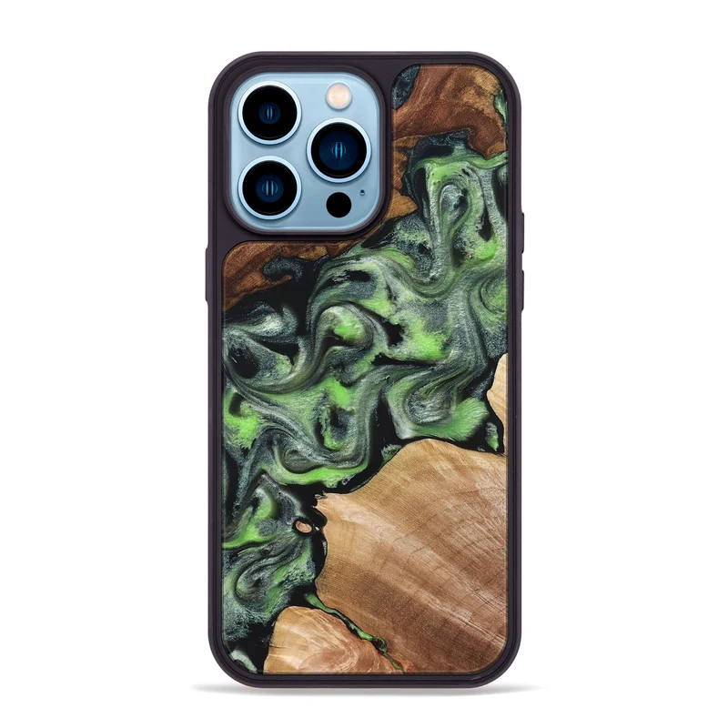 iPhone 14 Pro Max Wood Phone Case - Roni (Green, 829396)