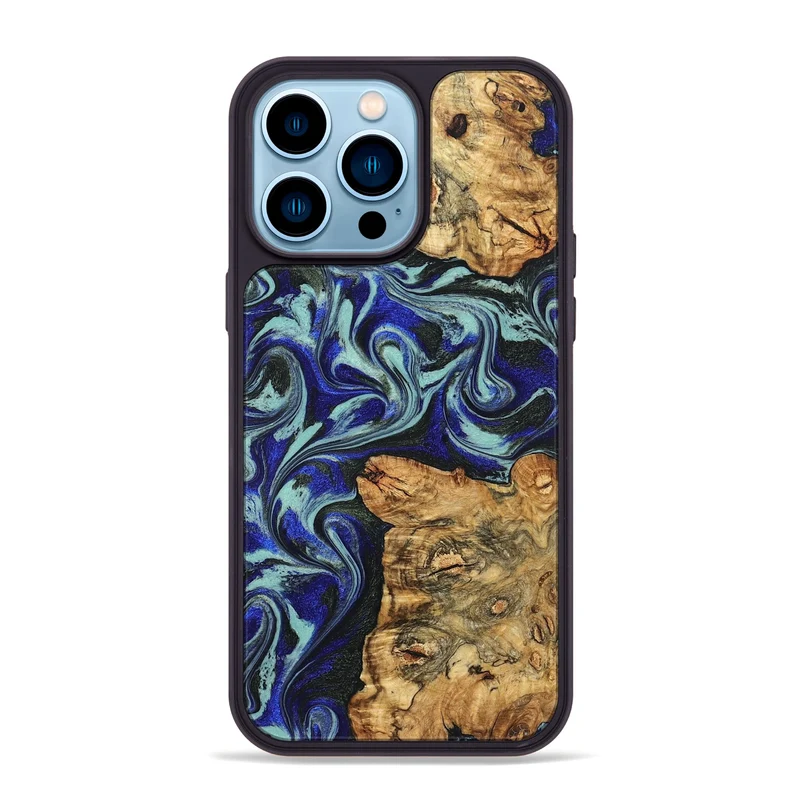 iPhone 14 Pro Max Wood Phone Case - Ina (Blue, 829397)