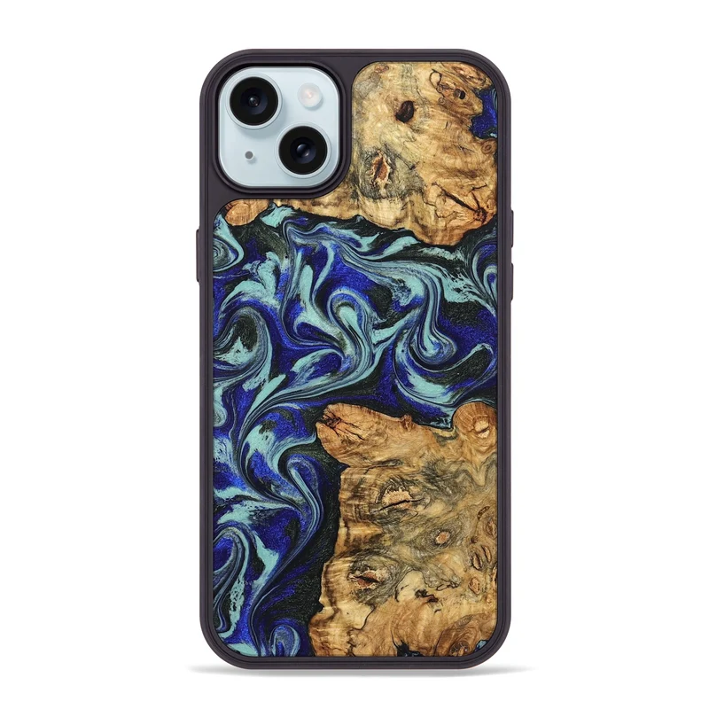 iPhone 15 Plus Wood Phone Case - Ina (Blue, 829397)