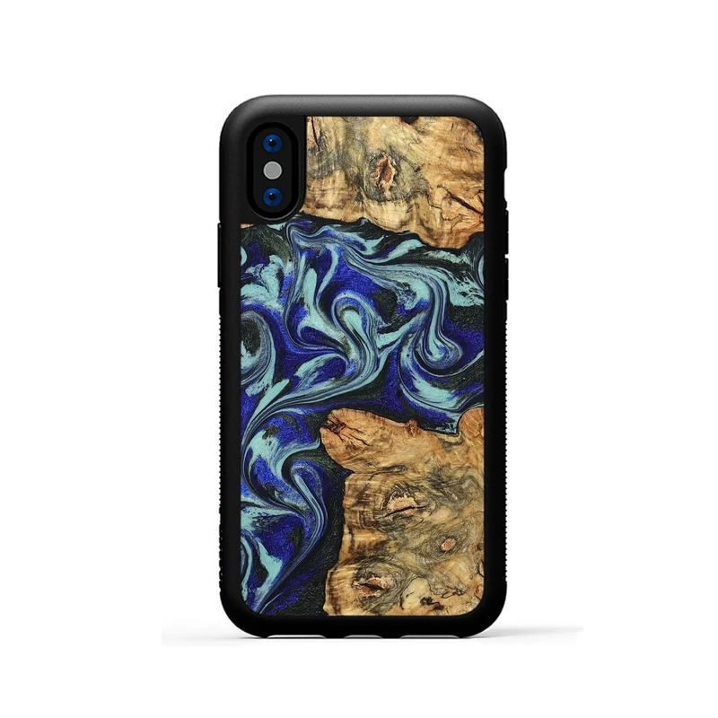 iPhone Xs Wood Phone Case - Ina (Blue, 829397)
