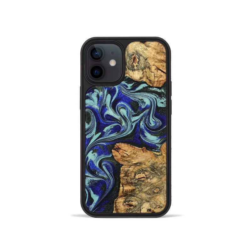 iPhone 12 mini Wood Phone Case - Ina (Blue, 829397)
