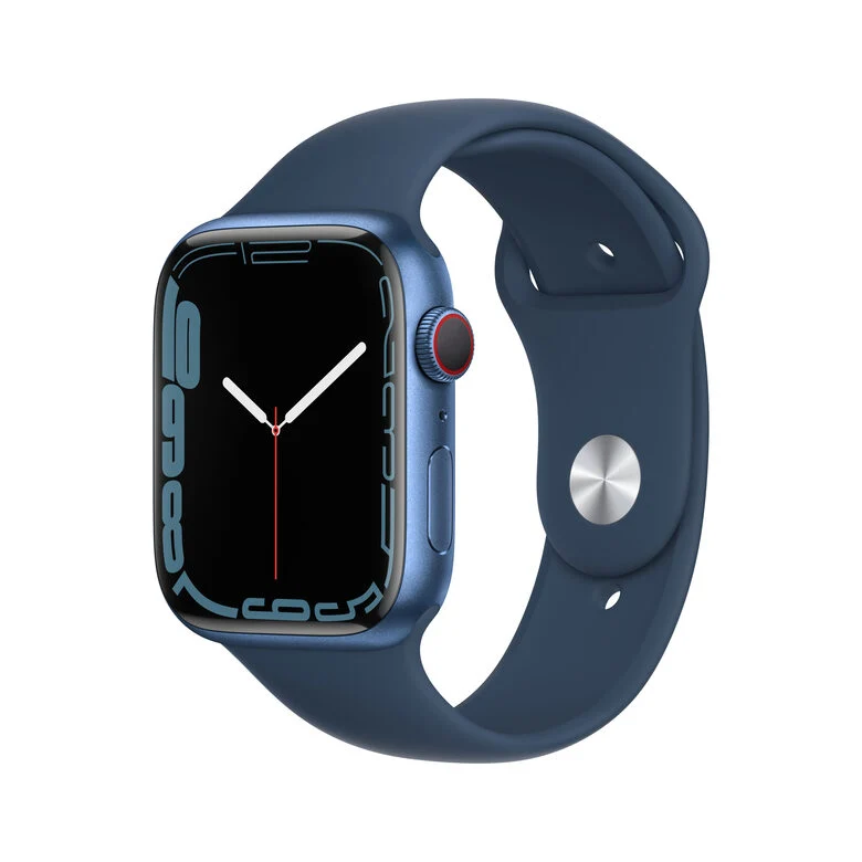 Apple Watch Series 7 GPS + Cellular, 45mm Cassa in Alluminio Blu con Cinturino Sport Azzurro