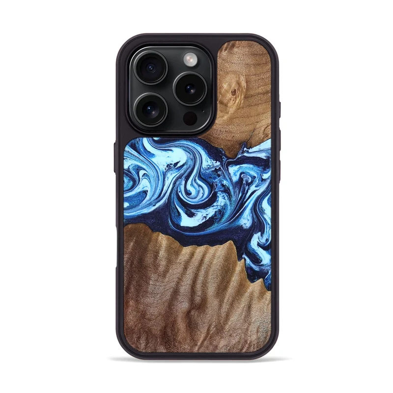 iPhone 16 Pro Wood Phone Case - Barbra (Blue, 829382)