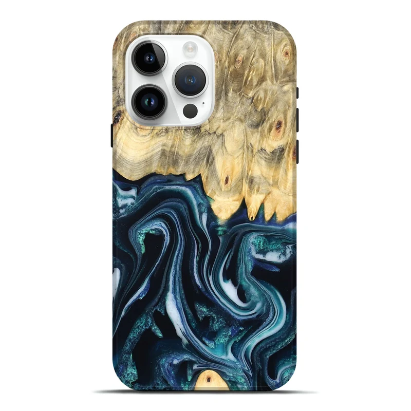 iPhone 15 Pro Max Wood Live Edge Phone Case - Esta (Blue, 829480)