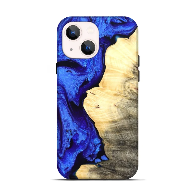 iPhone 14 Wood Live Edge Phone Case - Carey (Blue, 829497)