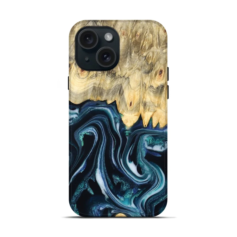 iPhone 15 Wood Live Edge Phone Case - Esta (Blue, 829480)