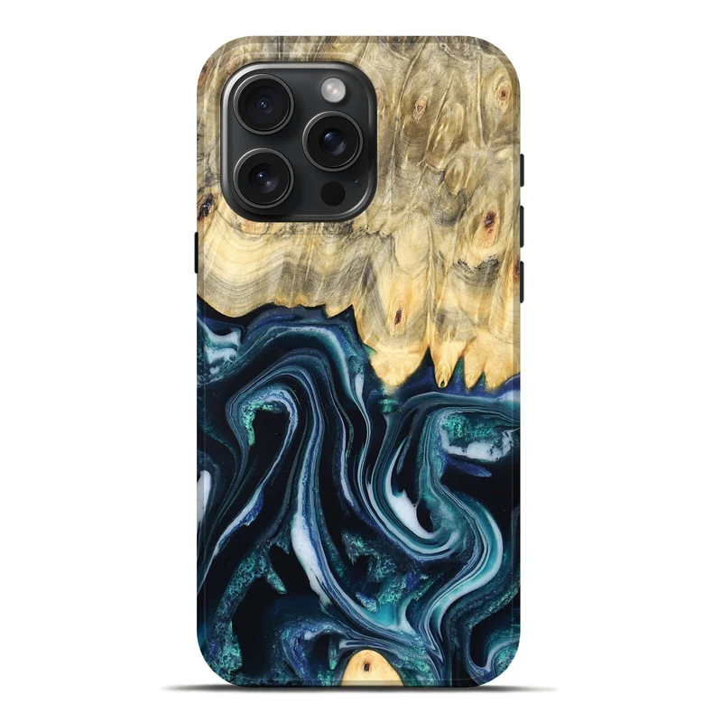 iPhone 16 Pro Max Wood Live Edge Phone Case - Esta (Blue, 829480)