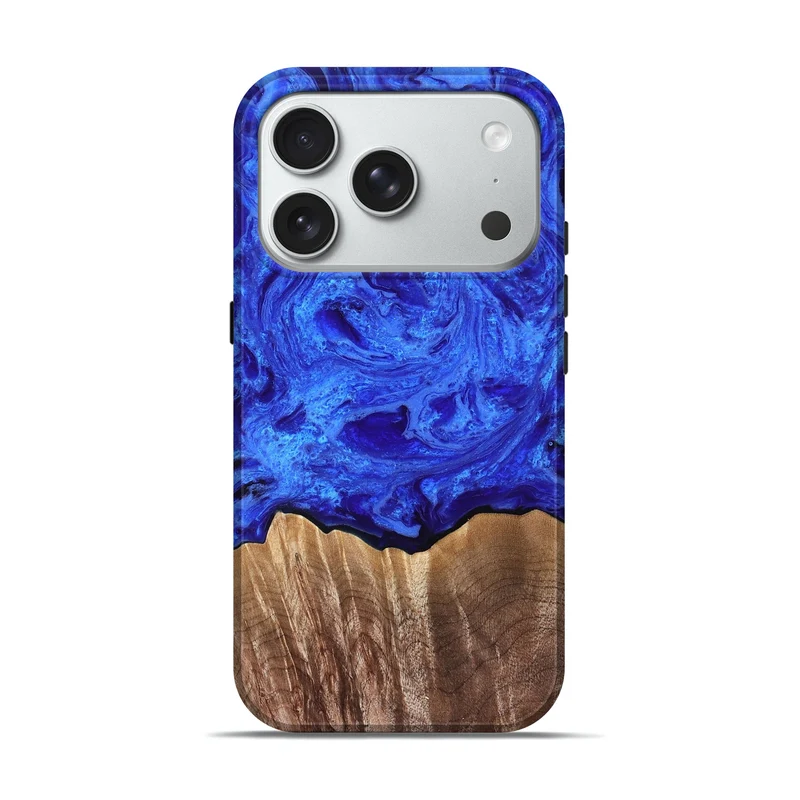 iPhone 18 Pro Wood Live Edge Phone Case - Rebeca (Blue, 829465)