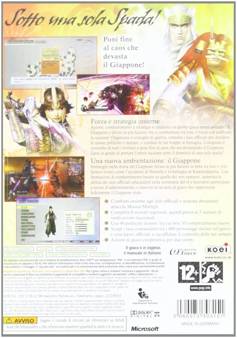 SAMURAI WARRIORS 2 EMPIRES XBOX 360 EDIZIONE ITALIANA