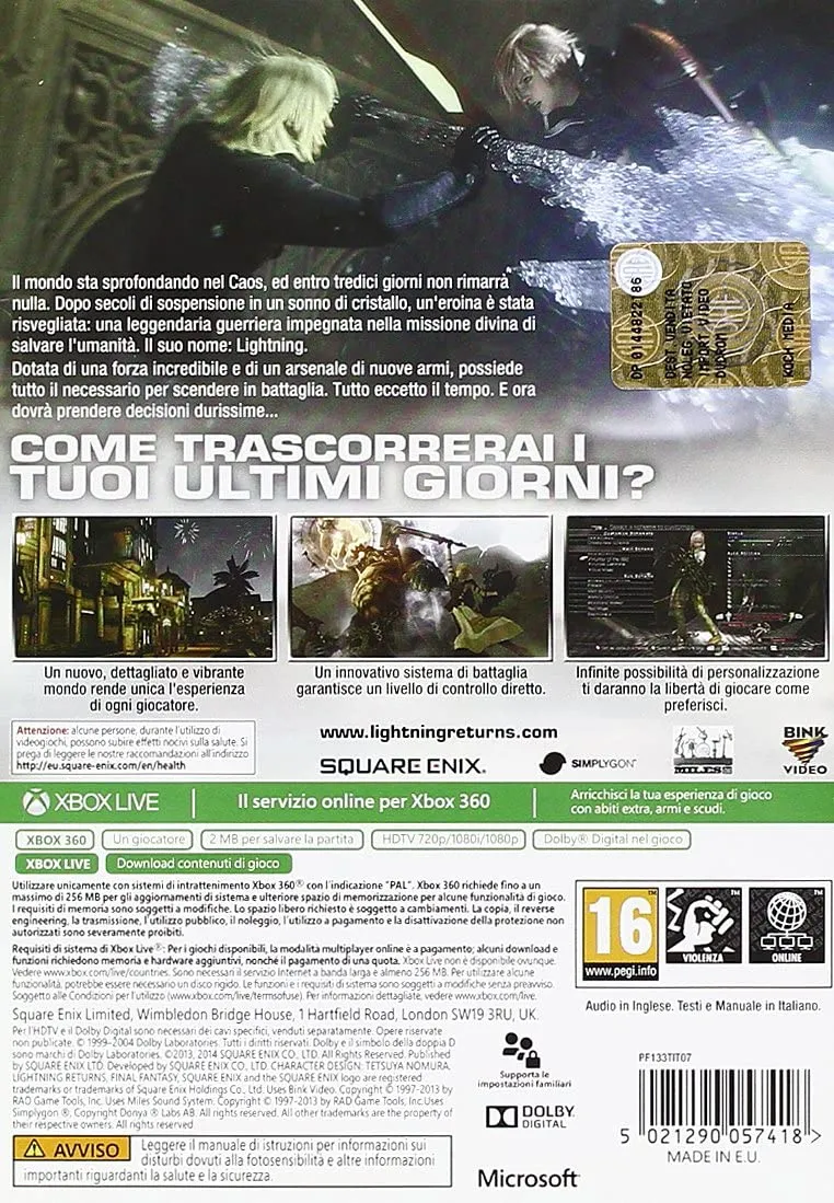 LIGHTNING RETURNS FINAL FANTASY XIII XBOX 360 EDIZIONE ITALIANA