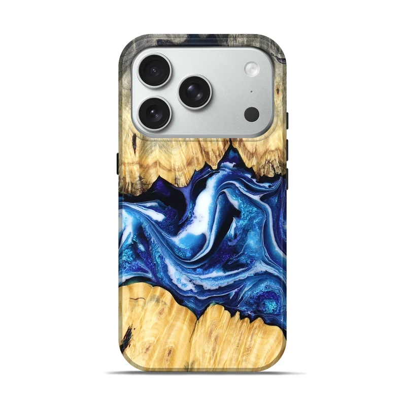 iPhone 18 Pro Wood Live Edge Phone Case - Zeke (Blue, 829462)