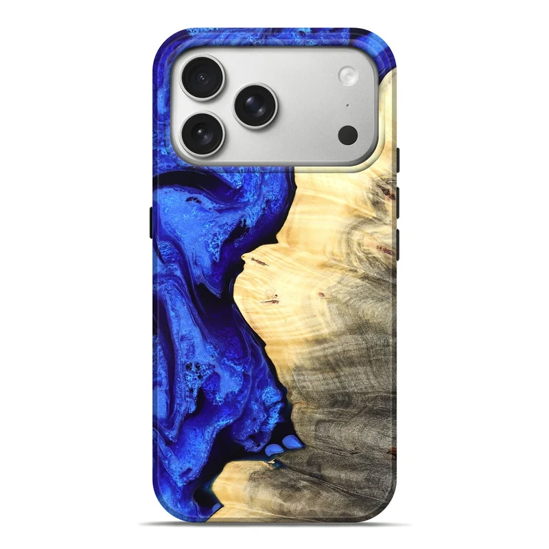 iPhone 17 Pro Max Wood Live Edge Phone Case - Carey (Blue, 829497)