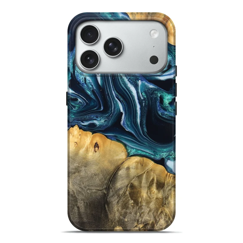 iPhone 18 Pro Max Wood Live Edge Phone Case - Trish (Blue, 829467)