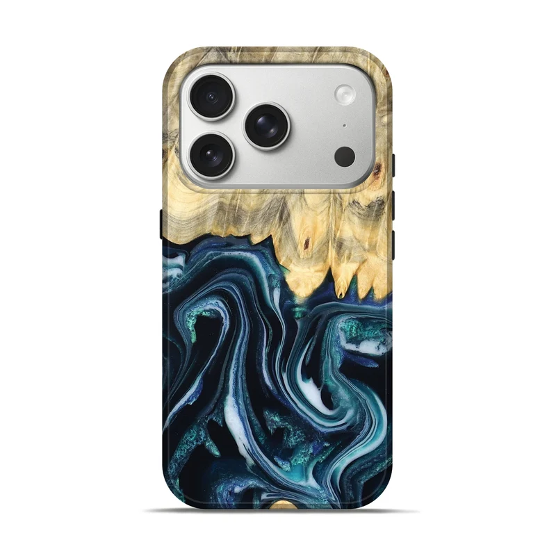 iPhone 17 Pro Wood Live Edge Phone Case - Esta (Blue, 829480)