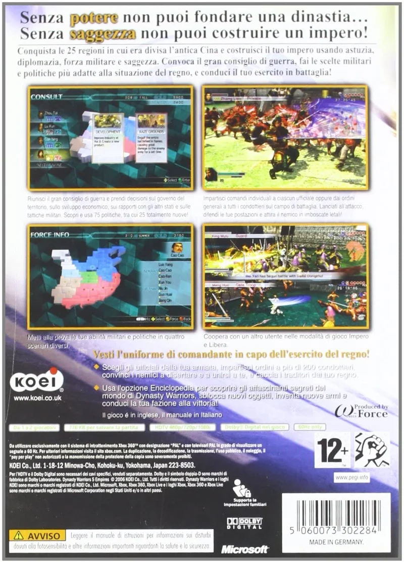 DYNASTY WARRIORS 5 EMPIRES XBOX 360 EDIZIONE ITALIANA