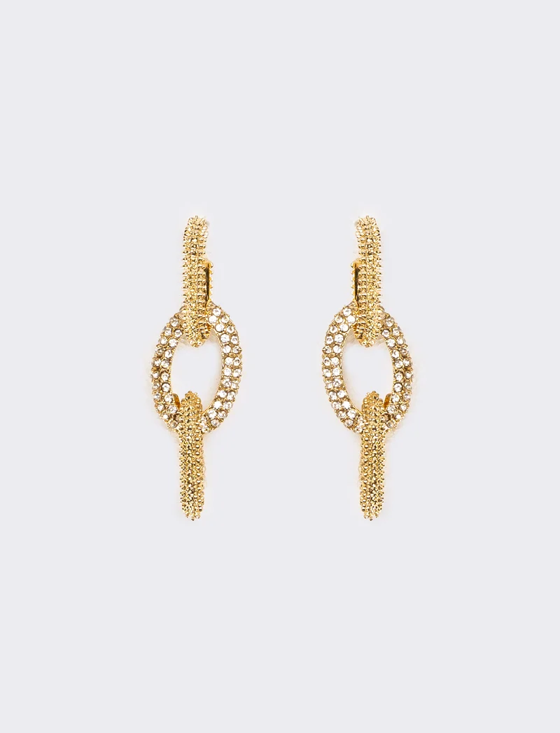 Orecchini donna catena con strass - Oro