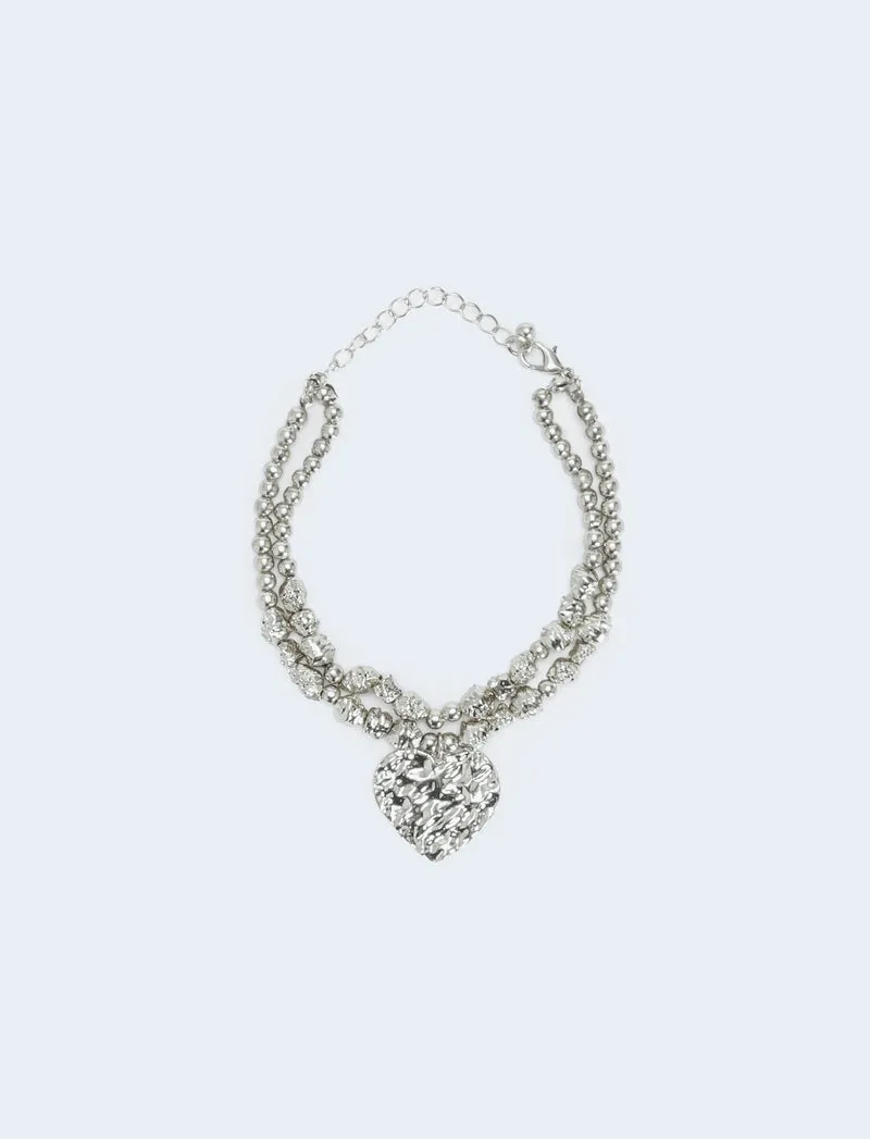 Bracciale con perle e cuore martellato - Argento