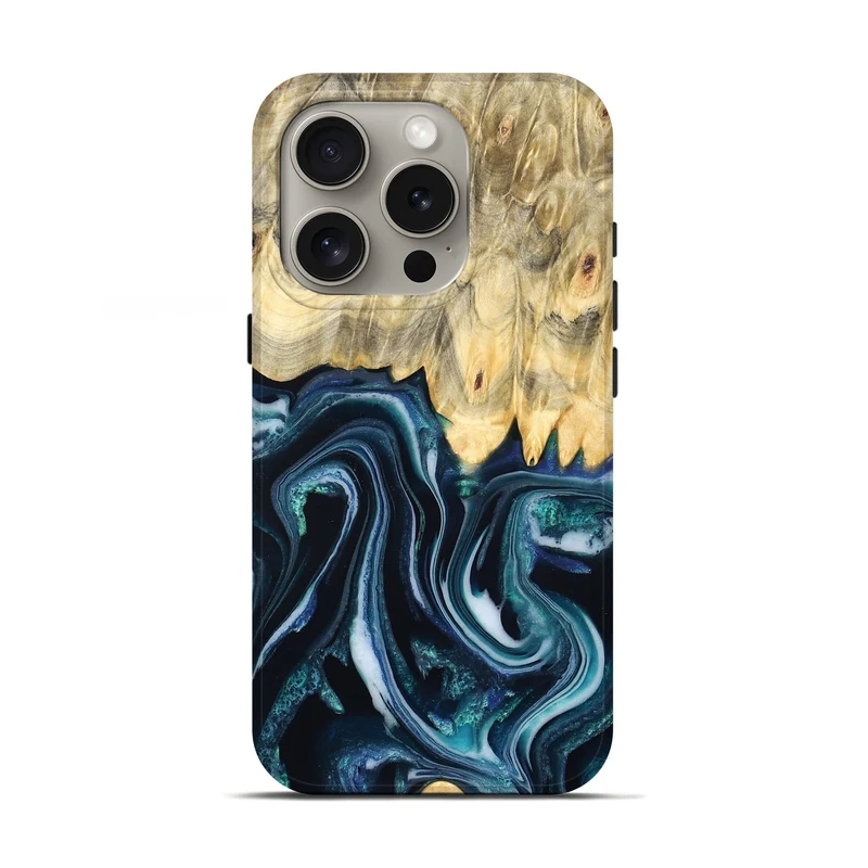 iPhone 16 Pro Wood Live Edge Phone Case - Esta (Blue, 829480)
