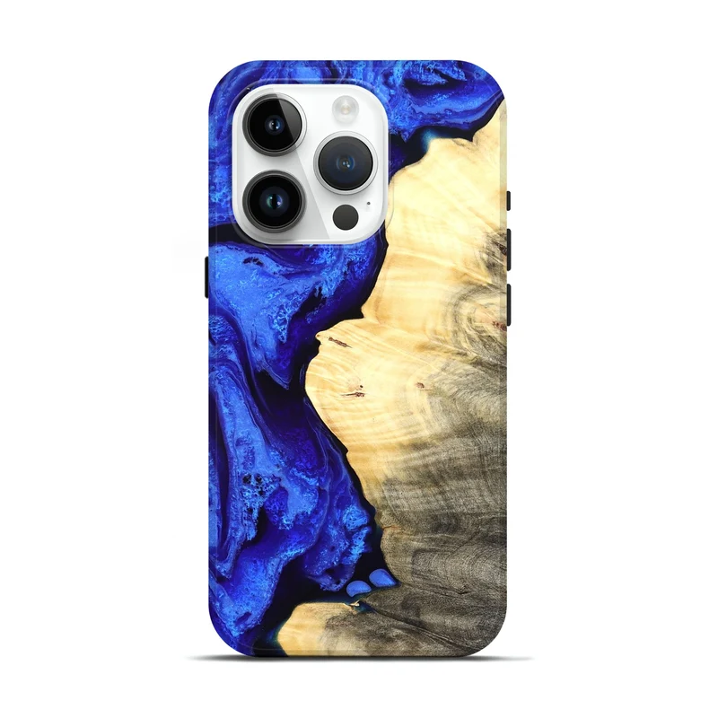 iPhone 15 Pro Wood Live Edge Phone Case - Carey (Blue, 829497)
