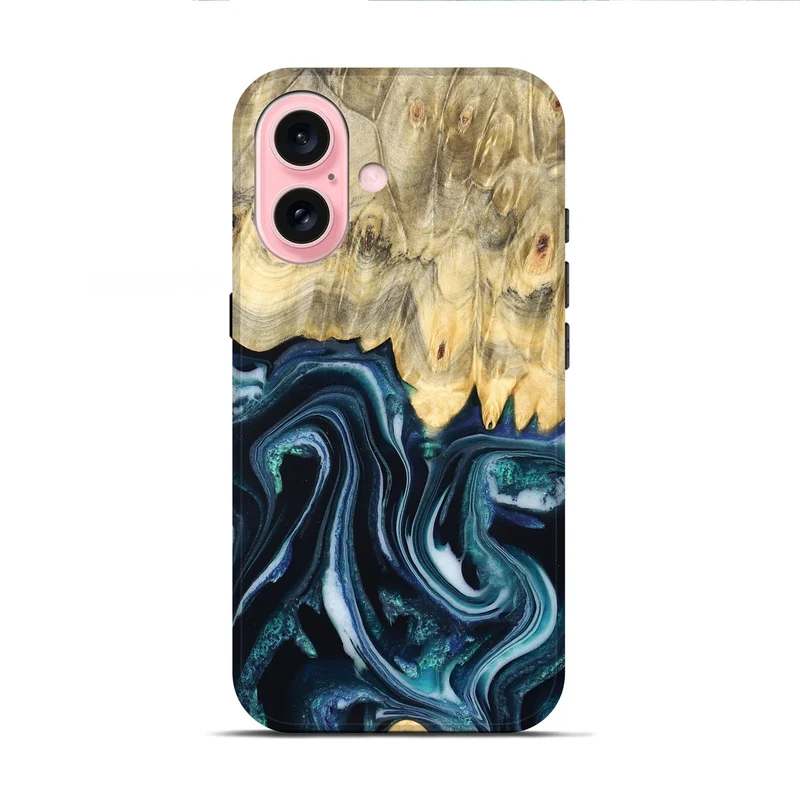iPhone 16 Wood Live Edge Phone Case - Esta (Blue, 829480)