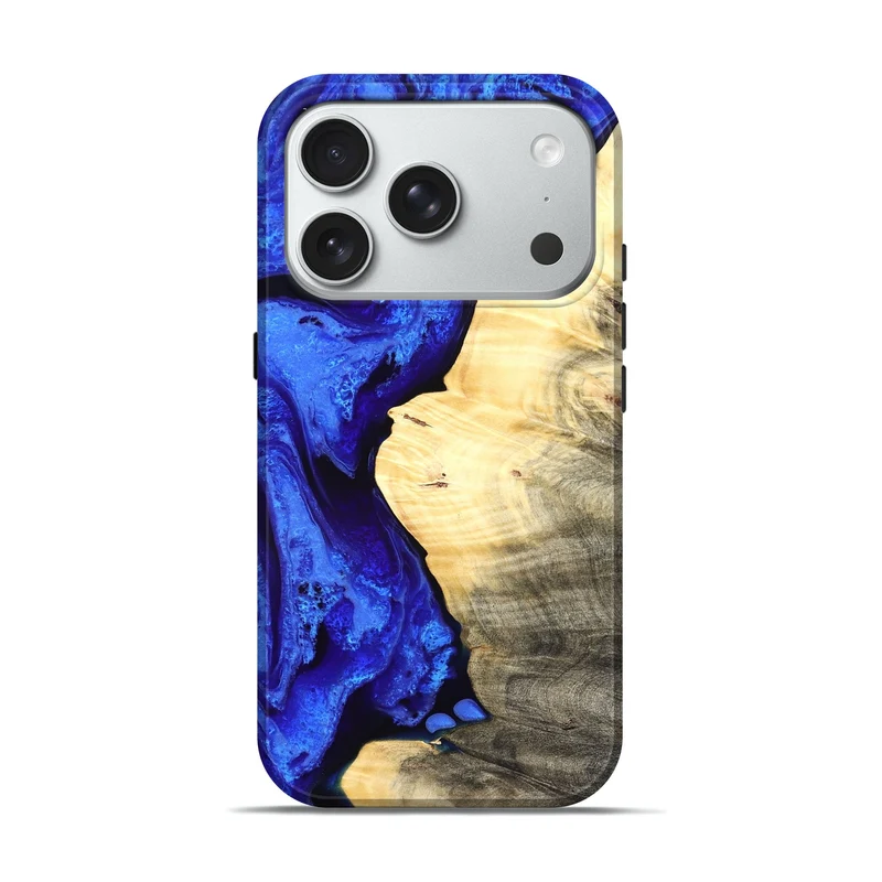 iPhone 18 Pro Wood Live Edge Phone Case - Carey (Blue, 829497)