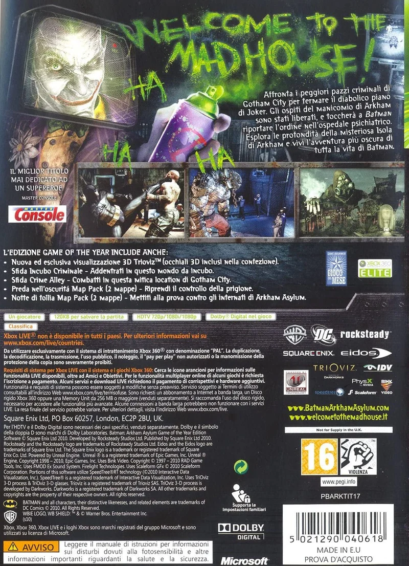 BATMAN ARKHAM ASYLUM GAME OF THE YEAR EDITION XBOX 360 EDIZIONE ITALIANA