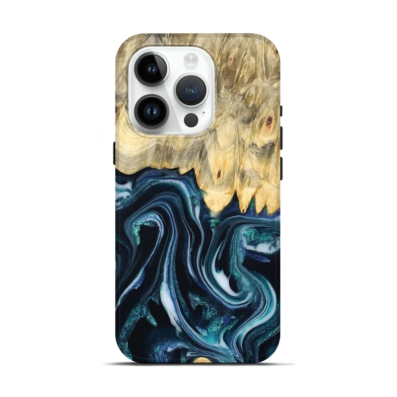 iPhone 15 Pro Wood Live Edge Phone Case - Esta (Blue, 829480)