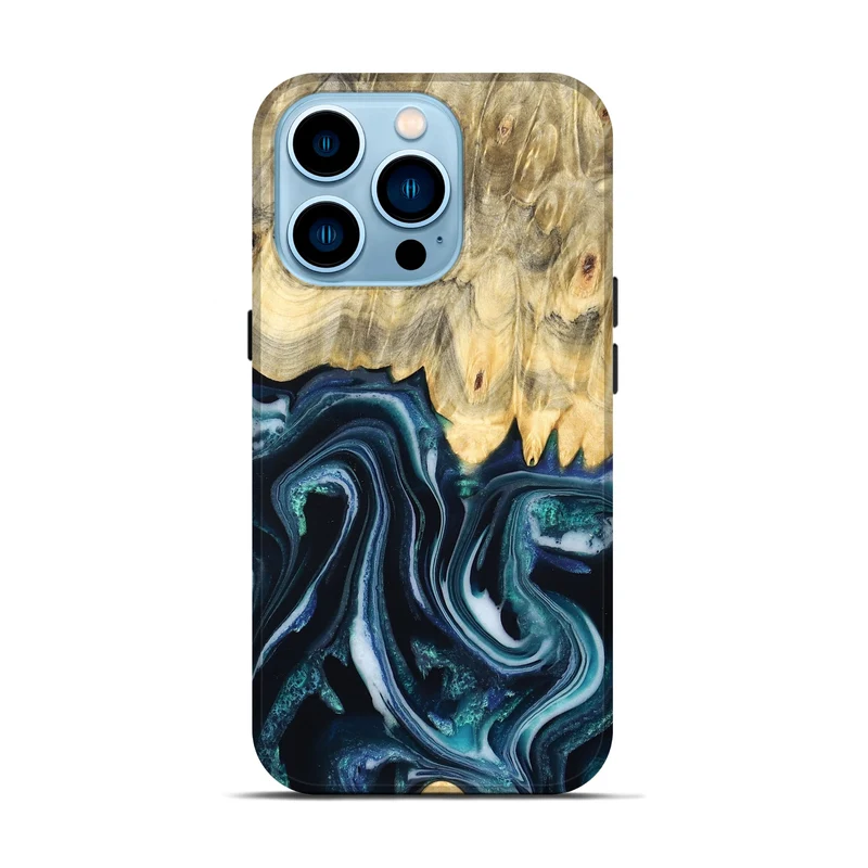 iPhone 14 Pro Wood Live Edge Phone Case - Esta (Blue, 829480)