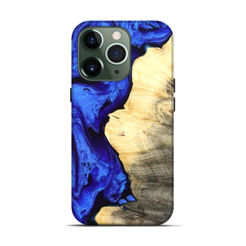 iPhone 13 Pro Wood Live Edge Phone Case - Carey (Blue, 829497)