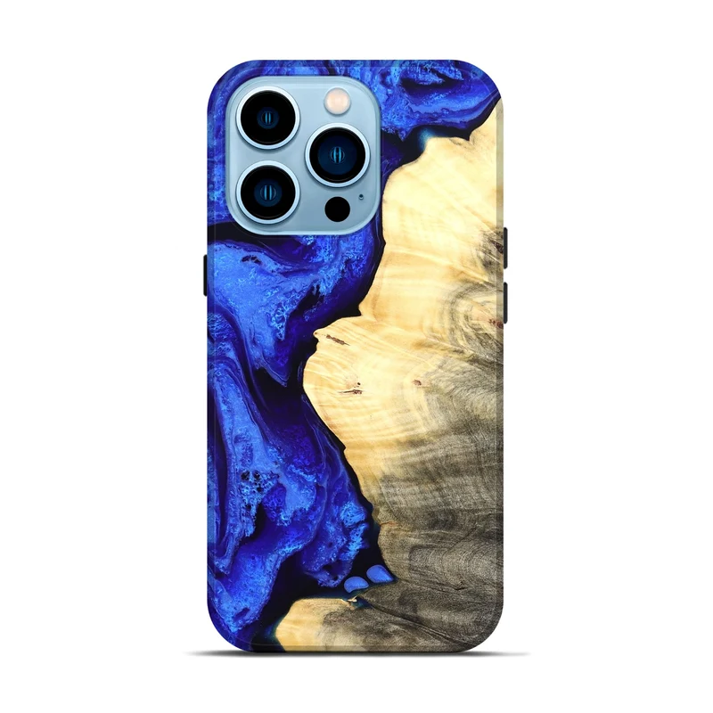 iPhone 14 Pro Wood Live Edge Phone Case - Carey (Blue, 829497)