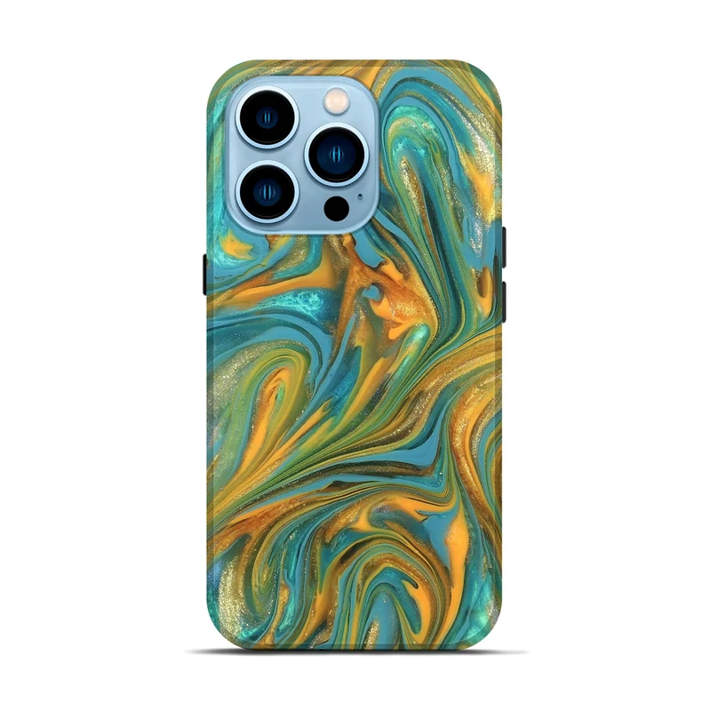 iPhone 14 Pro ResinArt Live Edge Phone Case - Luther (Teal & Gold, 829481)