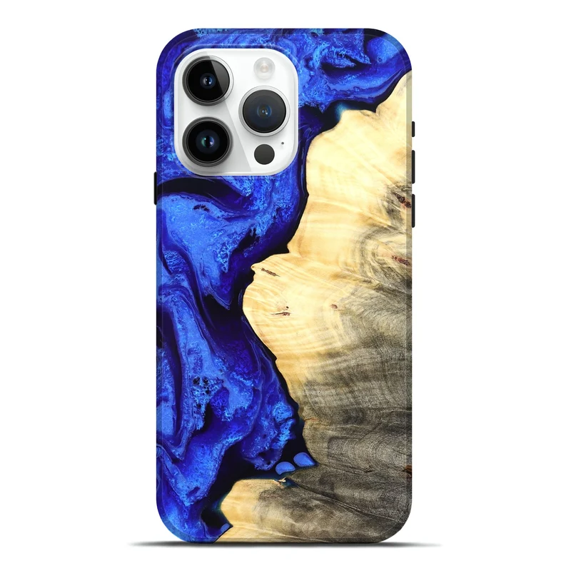 iPhone 15 Pro Max Wood Live Edge Phone Case - Carey (Blue, 829497)
