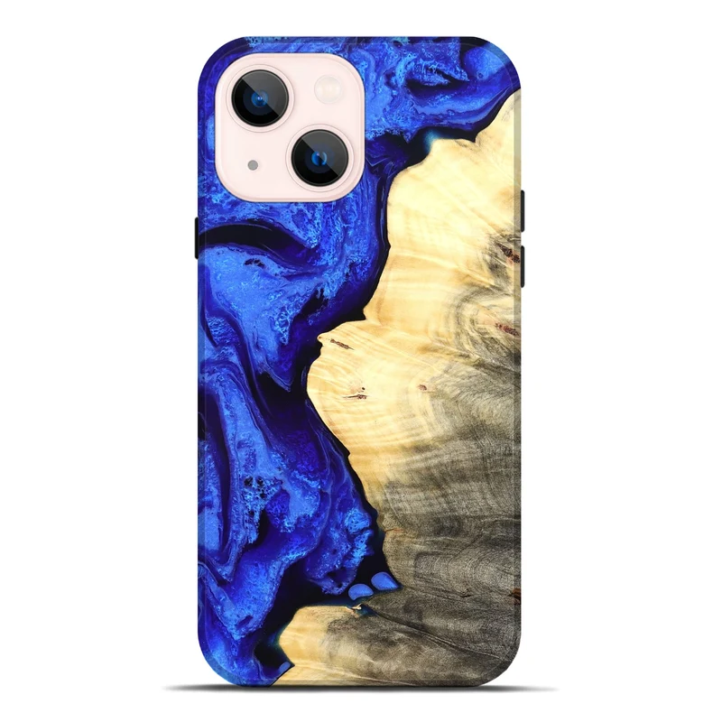 iPhone 14 Plus Wood Live Edge Phone Case - Carey (Blue, 829497)