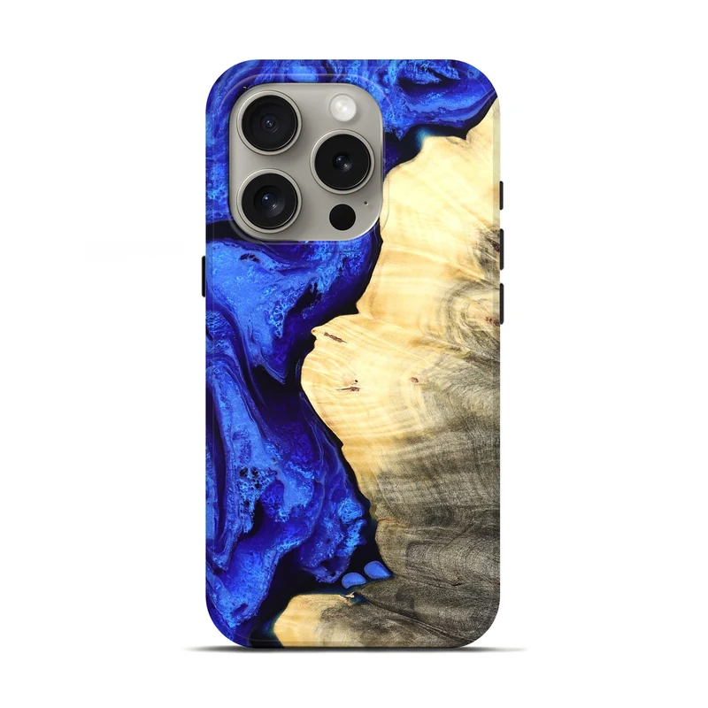 iPhone 16 Pro Wood Live Edge Phone Case - Carey (Blue, 829497)