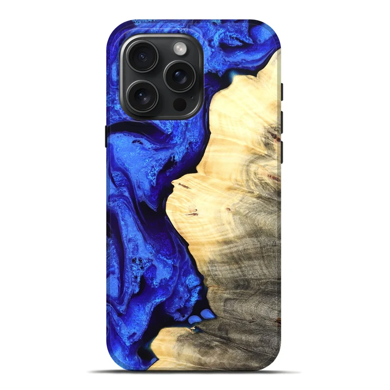 iPhone 16 Pro Max Wood Live Edge Phone Case - Carey (Blue, 829497)