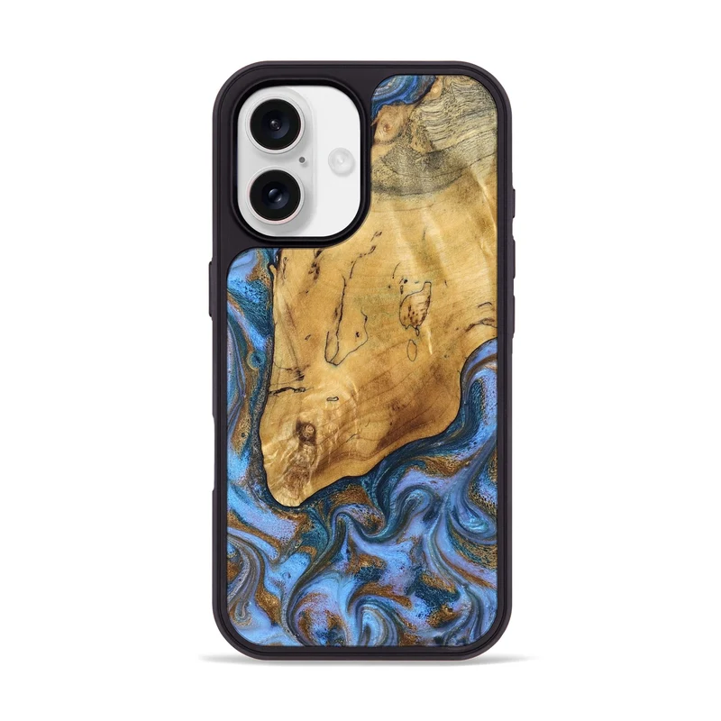 iPhone 17 Wood Phone Case - Tristen (Teal & Gold, 829446)