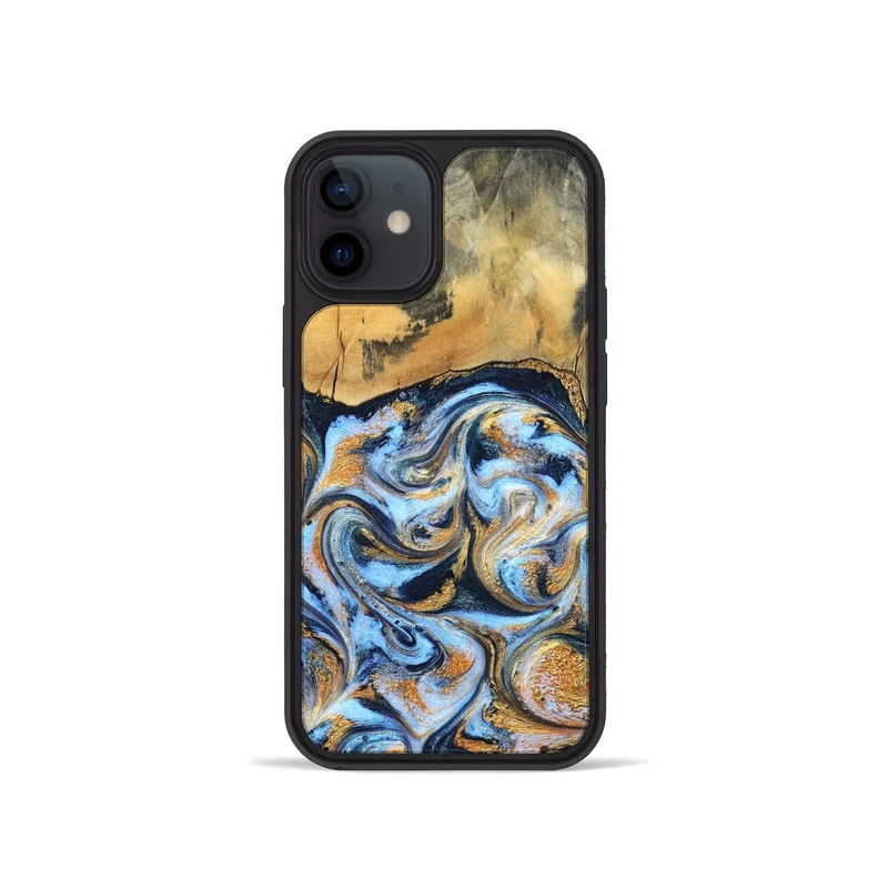 iPhone 12 mini Wood Phone Case - Ellen (Teal & Gold, 829416)