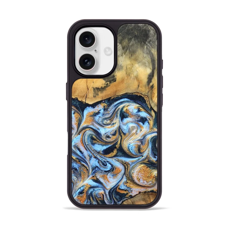 iPhone 17 Wood Phone Case - Ellen (Teal & Gold, 829416)